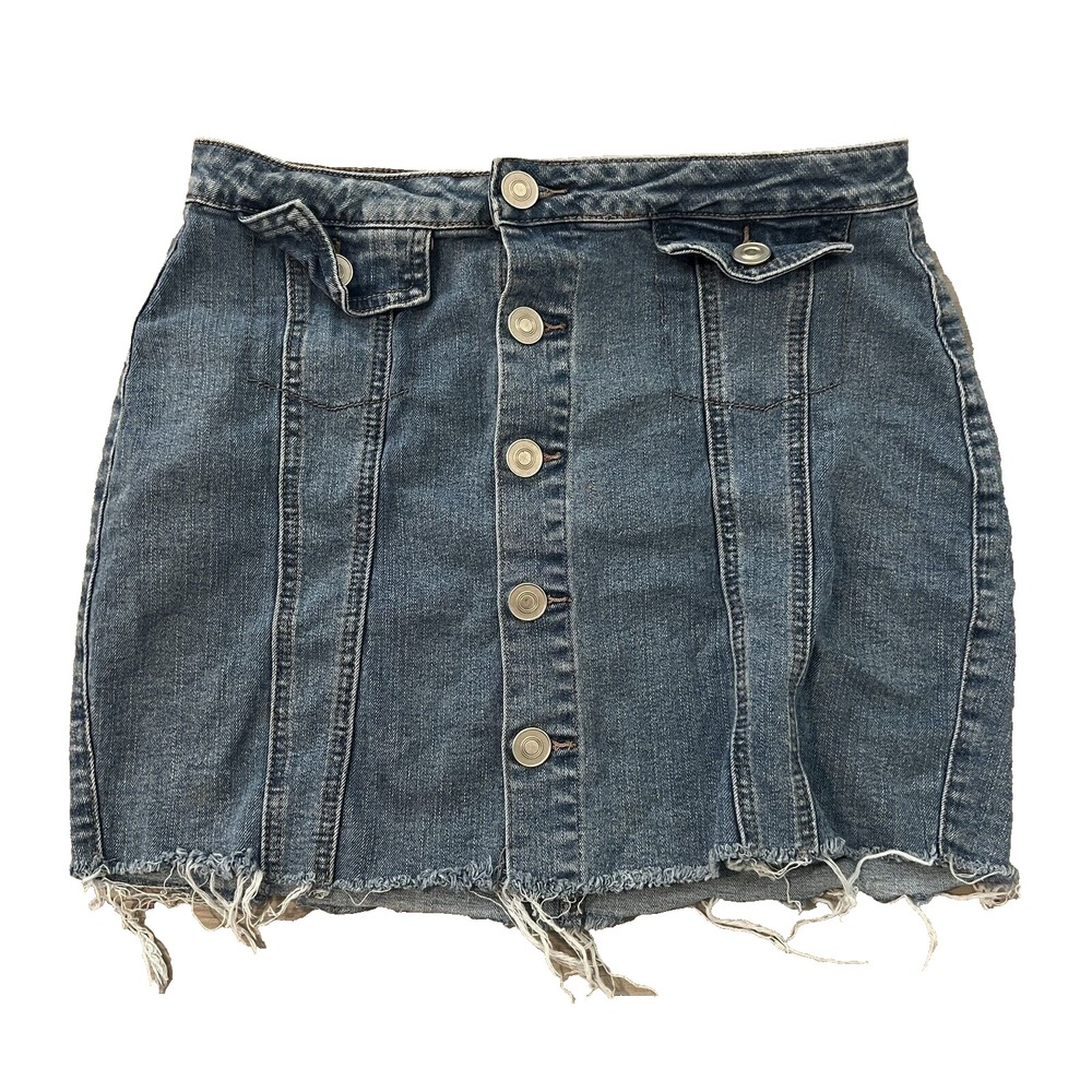 Rue 21 Skirt Womens‎ Medium Button Closure Flat Front Pockets Retro Denim Jean